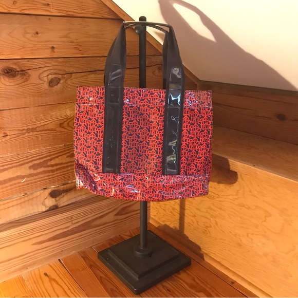 Tory Burch Red Navy Waterproof Tote Bag, EUC, 16” - Picture 2 of 15